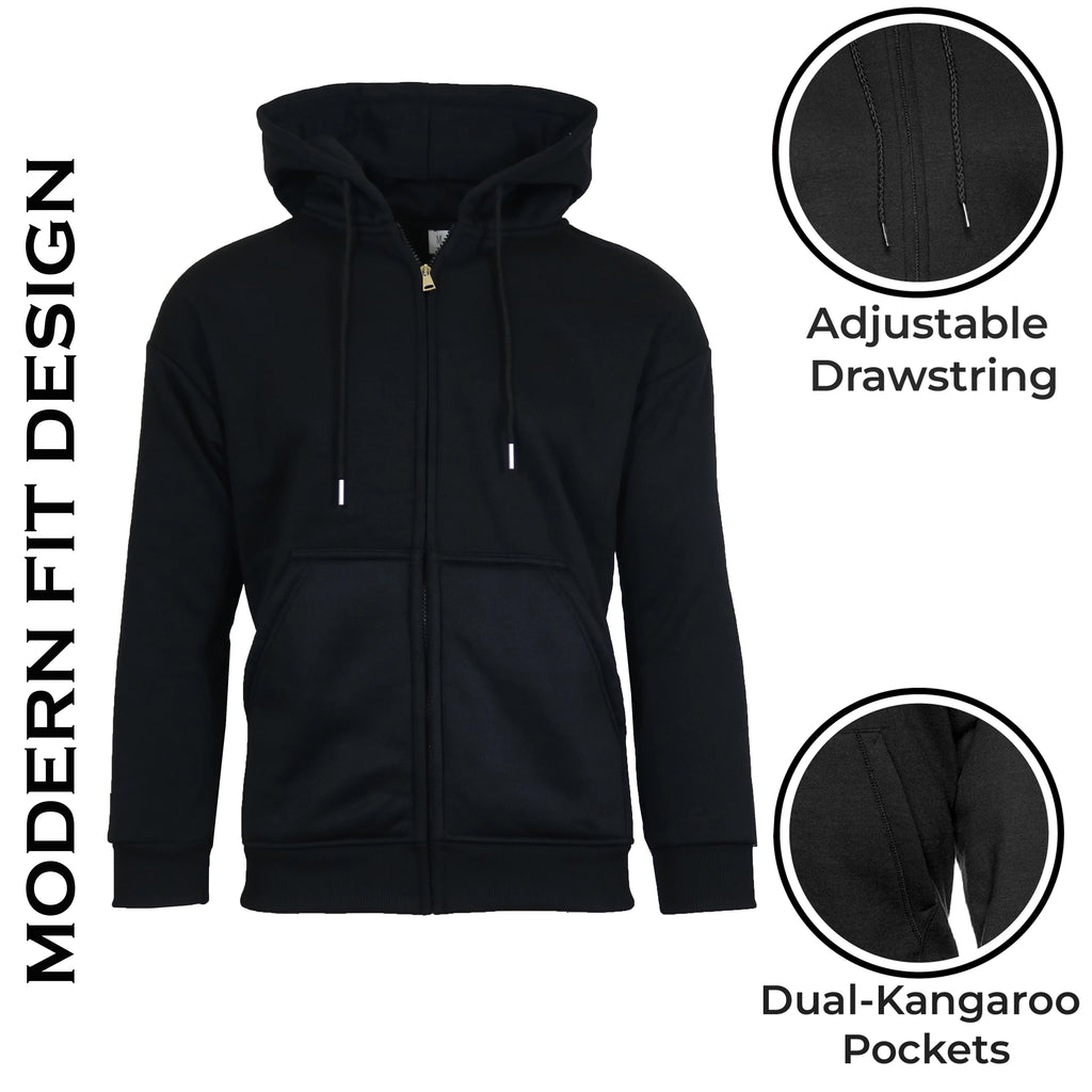 Men's Solid Winter Sherpa Lined Full Zip-Up Hooded Breathable Eco-Friendly Regular Fit Pockets Hoodie (S-3XL)