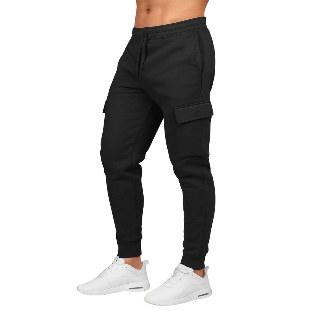 Men Winter Solid Windproof Lightweight Casual Mid Waist Modern Fit Polyester/Cotton Knitted Flat Front Drawstring Closure Fleece