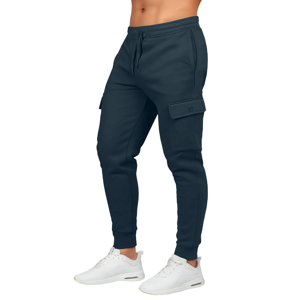 Men Winter Solid Windproof Lightweight Casual Mid Waist Modern Fit Polyester/Cotton Knitted Flat Front Drawstring Closure Fleece