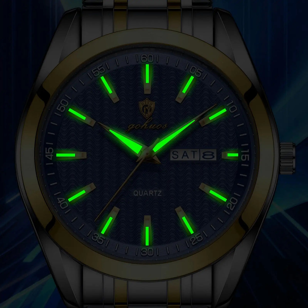 US Local Stock Gohuos 8817 Gold Blue Men Wrist Watch Original Quartz Calendar Date Water Resistant Luminous Hands Montre Watches