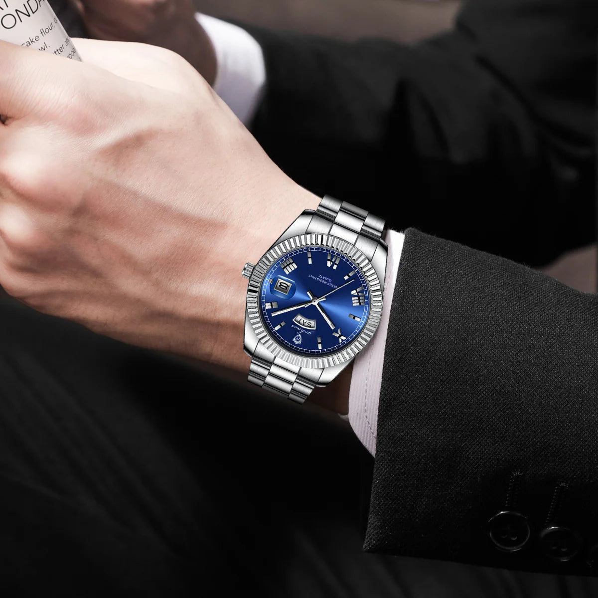 US Local Stock Gohuos 8832 Minimalist Style Men's Fashion Watches Week Date Business Stainless Steel Strap Original Quartz Watch