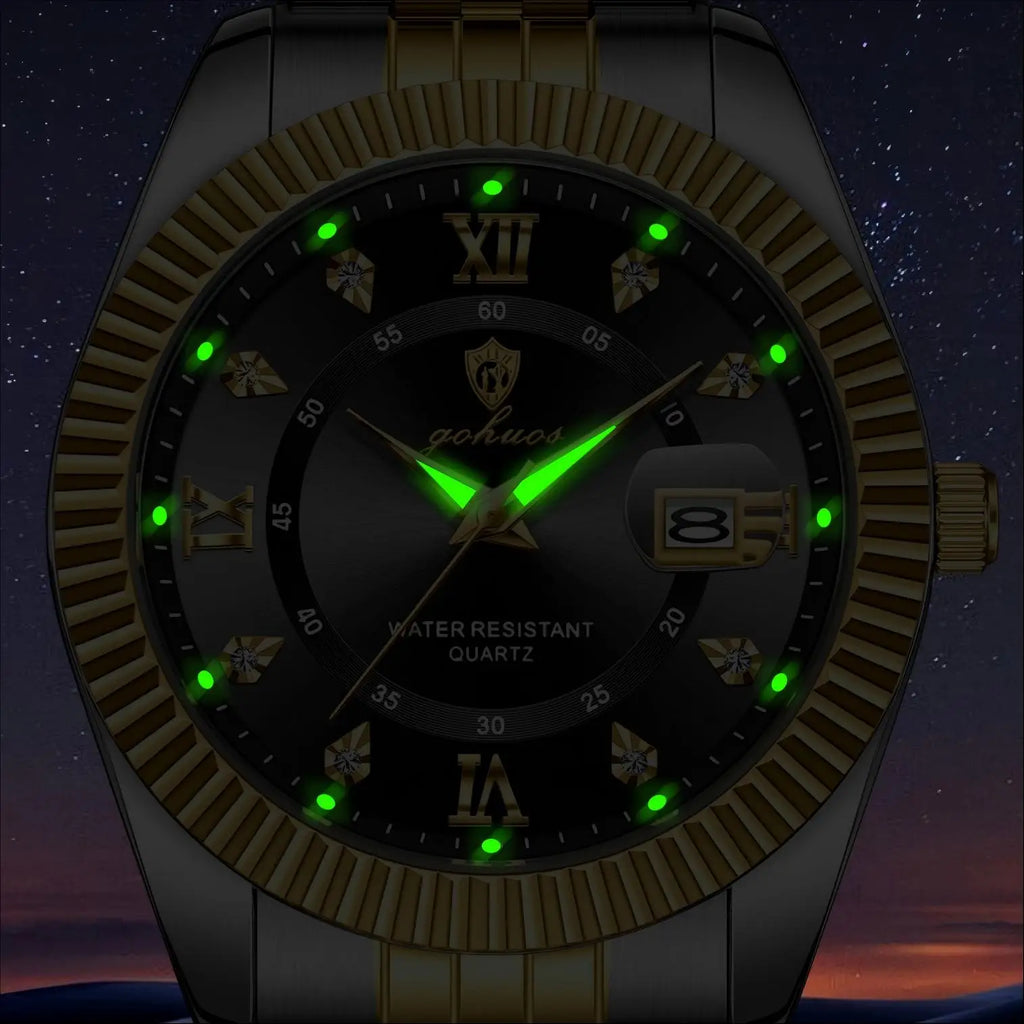 US Local Stock Gohuos 8804 High Quality Waterproof Stainless Steel Classic Quartz Watch Luminous Hands Date Display Men Watches