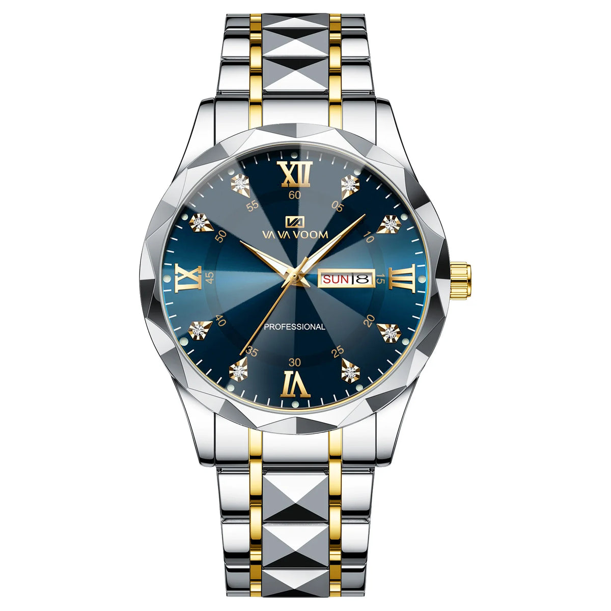 Men Business Quartz Watch, 30M Waterproof Luminous Wristwatch, Diamond-cut Case Stainless Steel Band Calendar Male Wrist Watch