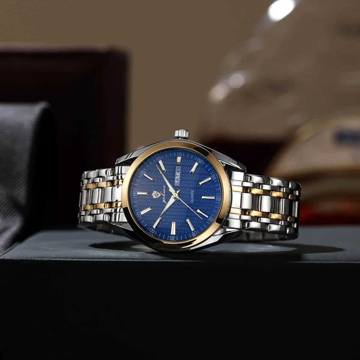 US Local Stock Gohuos 8817 Gold Blue Men Wrist Watch Original Quartz Calendar Date Water Resistant Luminous Hands Montre Watches