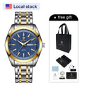 US Local Stock Gohuos 8817 Gold Blue Men Wrist Watch Original Quartz Calendar Date Water Resistant Luminous Hands Montre Watches