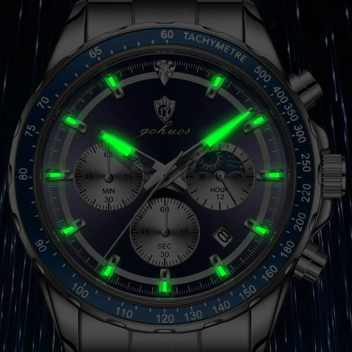 US Local Stock Gohuos 9815 Hot Sale Chronograph Quartz Men Watches Reloj Montre Stainless Steel Luminous Waterproof Wristwatches