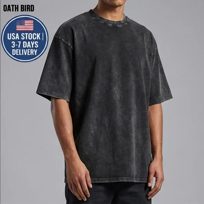 [USA STOCK] 230GSM Acid Wash T Shirt Mens Vintage Streetwear Heavyweight Oversized Drop Shoulder Tee US Warehouse Blanks