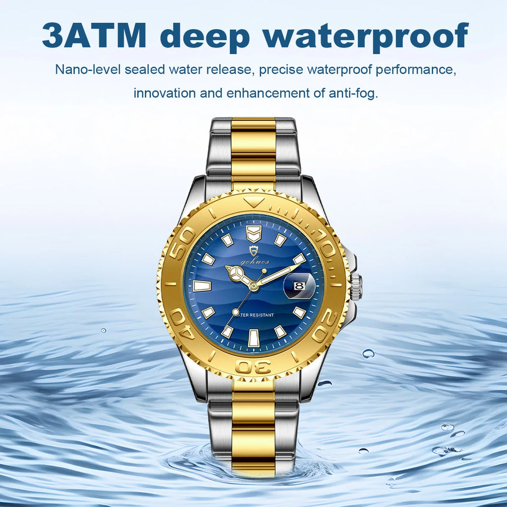 US Local Stock Gohuos 58818 Classic Simple Design Gold Black Men's Wrist Watches Waterproof Luxury Luminous Quartz Watch for Men