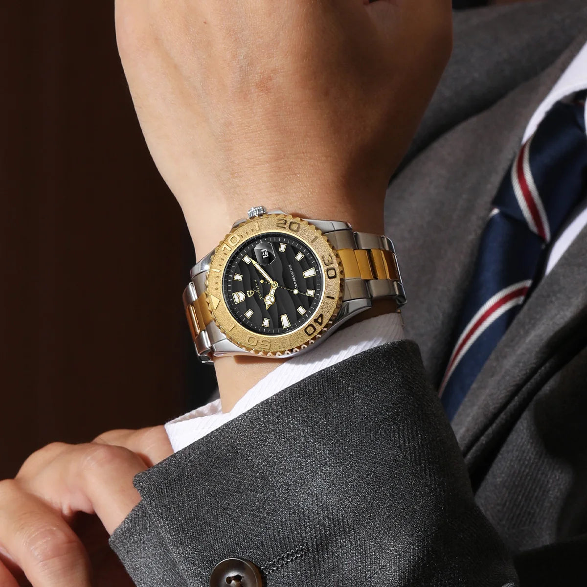 US Local Stock Gohuos 58818 Classic Simple Design Gold Black Men's Wrist Watches Waterproof Luxury Luminous Quartz Watch for Men