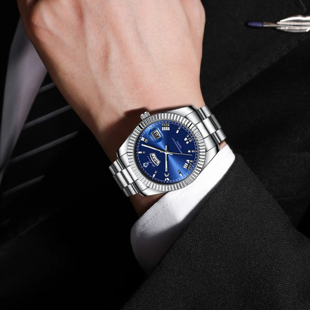 US Local Stock Gohuos 8832 Minimalist Style Men's Fashion Watches Week Date Business Stainless Steel Strap Original Quartz Watch