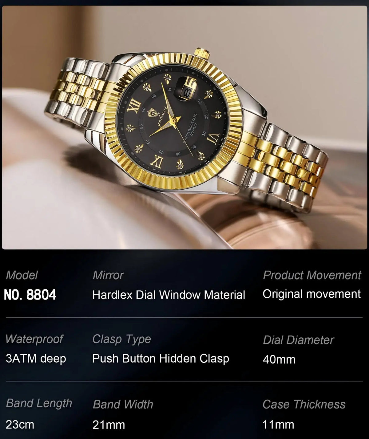 US Local Stock Gohuos 8804 High Quality Waterproof Stainless Steel Classic Quartz Watch Luminous Hands Date Display Men Watches