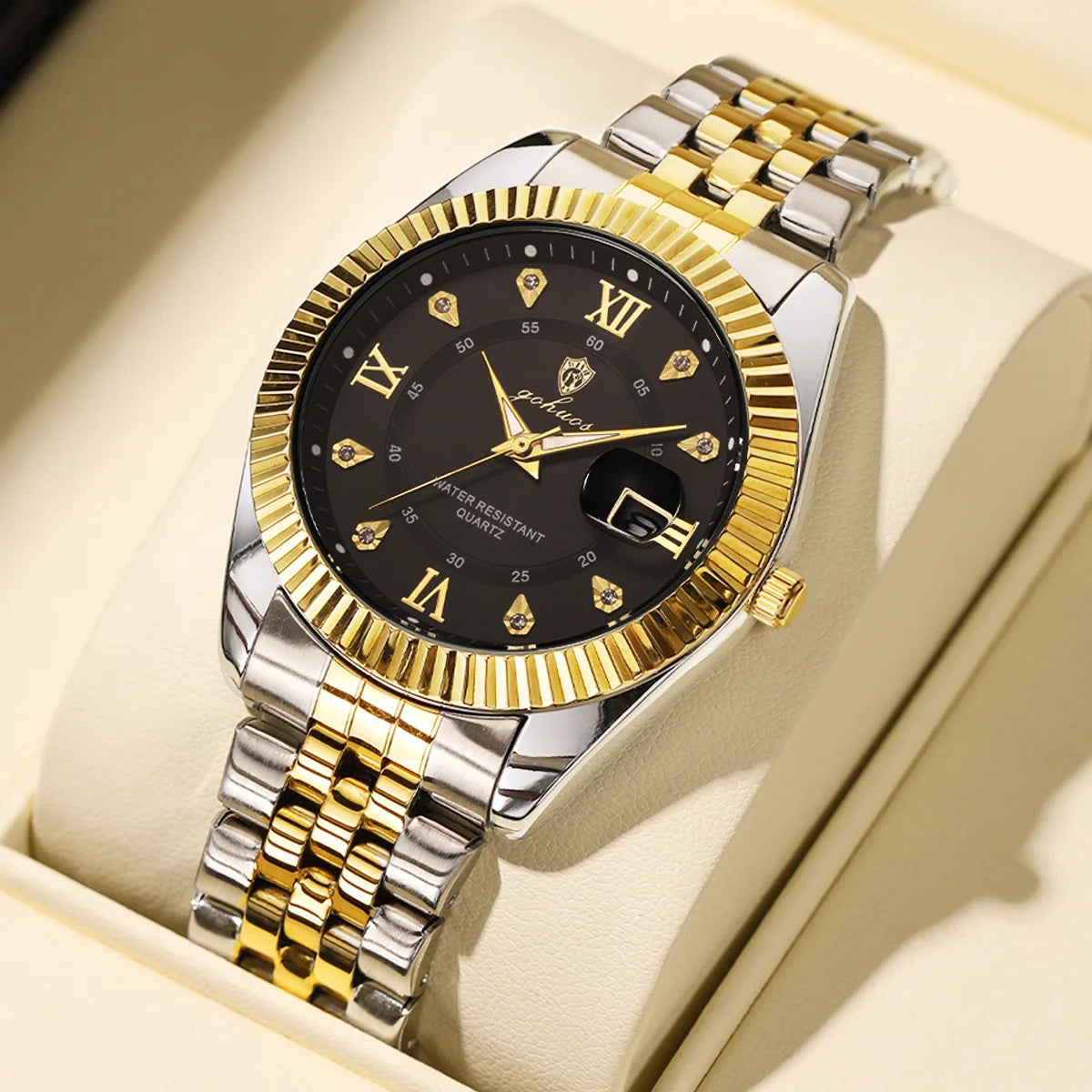 US Local Stock Gohuos 8804 High Quality Waterproof Stainless Steel Classic Quartz Watch Luminous Hands Date Display Men Watches