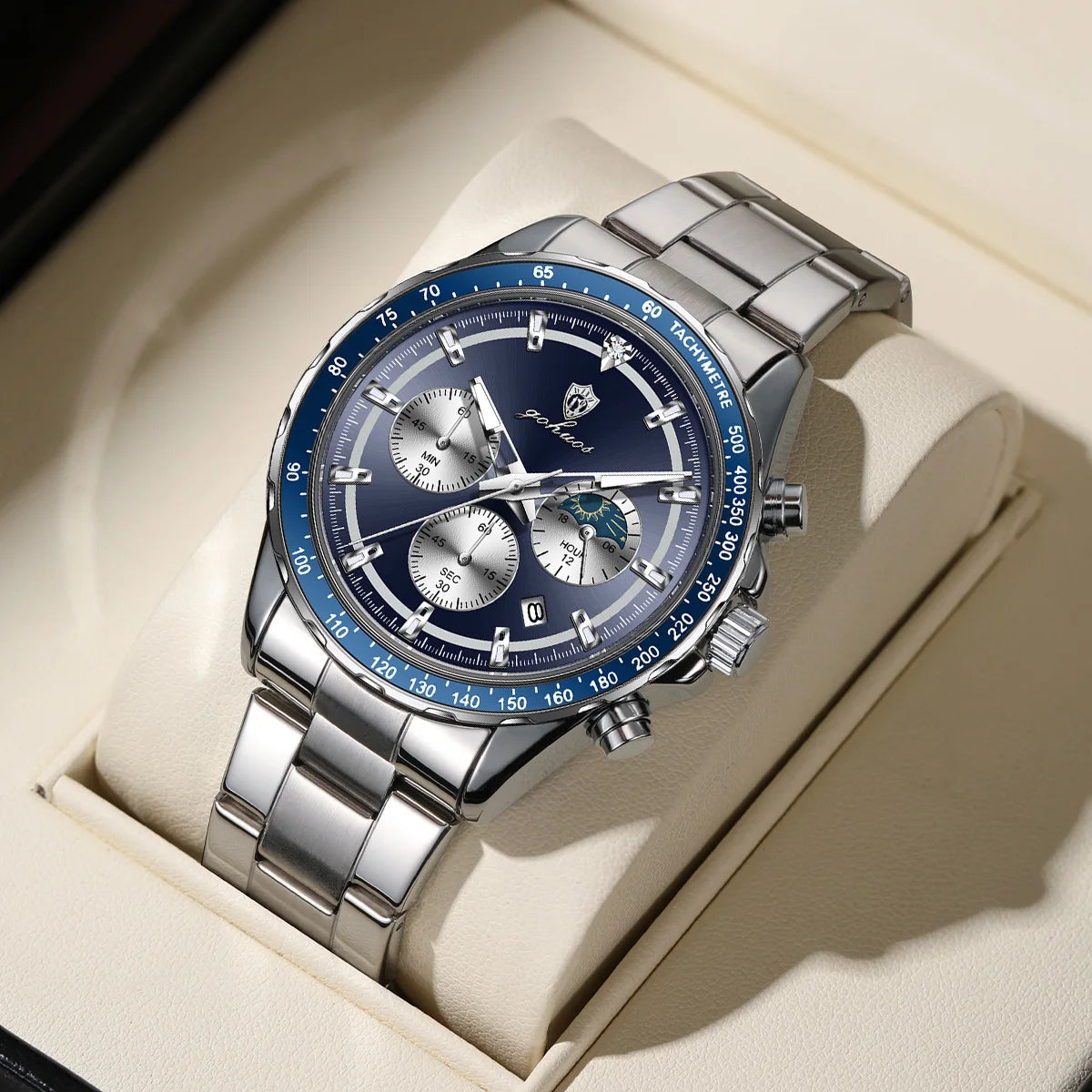 US Local Stock Gohuos 9815 Hot Sale Chronograph Quartz Men Watches Reloj Montre Stainless Steel Luminous Waterproof Wristwatches