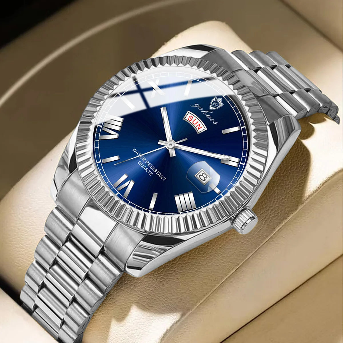 US Local Stock Gohuos 8832 Minimalist Style Men's Fashion Watches Week Date Business Stainless Steel Strap Original Quartz Watch
