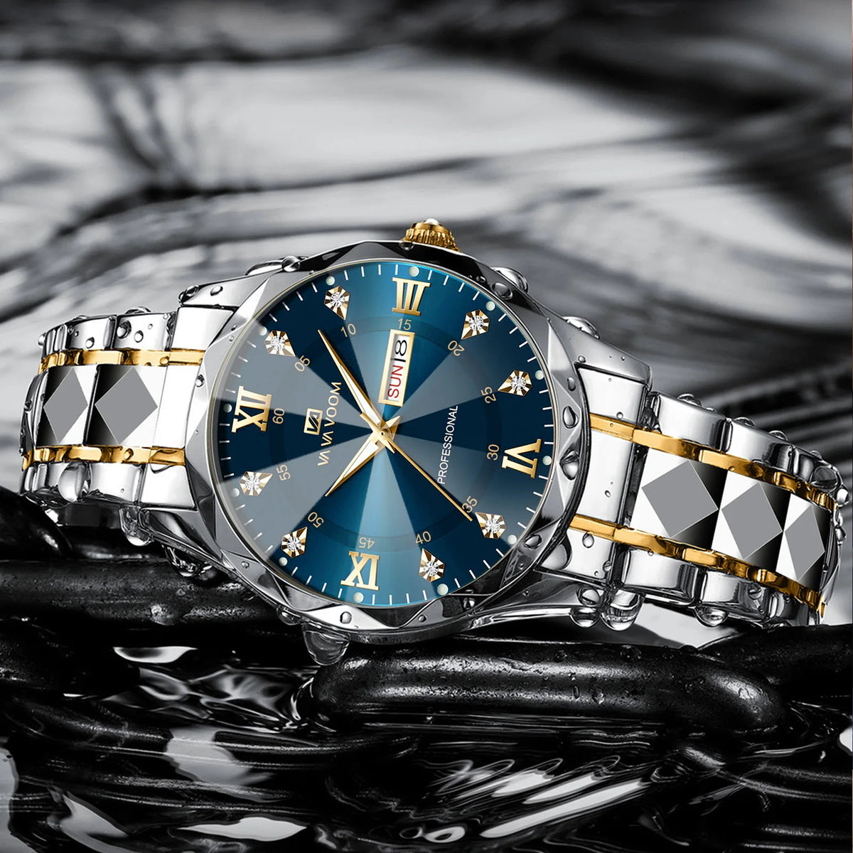 Men Business Quartz Watch, 30M Waterproof Luminous Wristwatch, Diamond-cut Case Stainless Steel Band Calendar Male Wrist Watch
