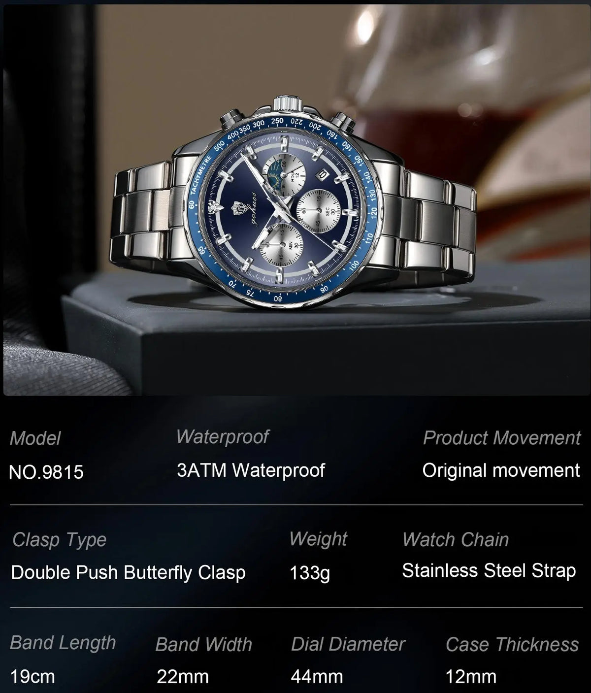 US Local Stock Gohuos 9815 Hot Sale Chronograph Quartz Men Watches Reloj Montre Stainless Steel Luminous Waterproof Wristwatches